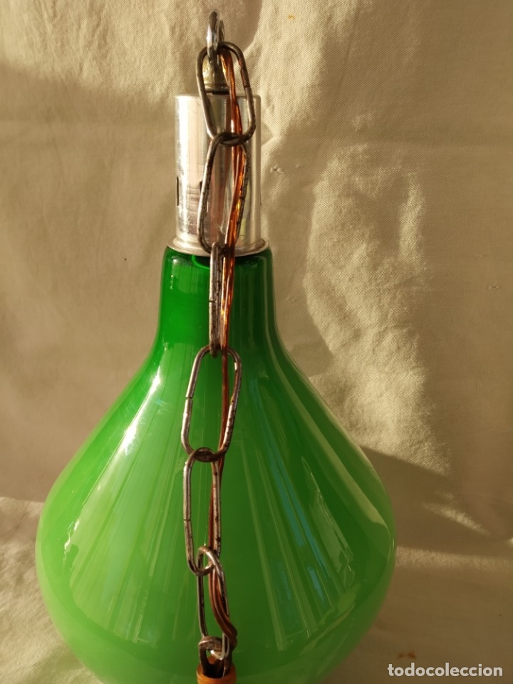 Vintage: L&Aacute;MPARA TECHO OPALINA VERDE Y BLANCA - Foto 10