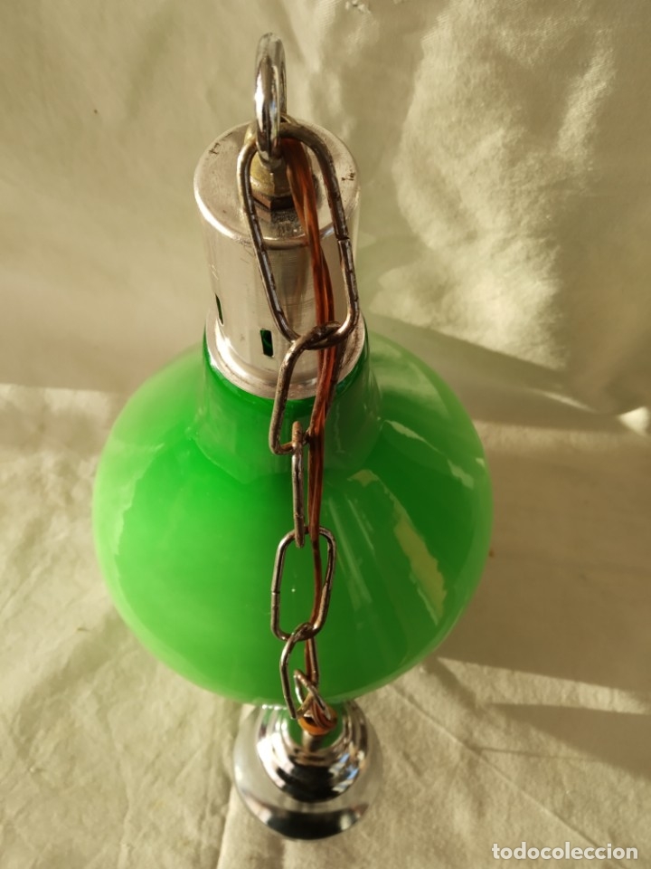 Vintage: L&Aacute;MPARA TECHO OPALINA VERDE Y BLANCA - Foto 11