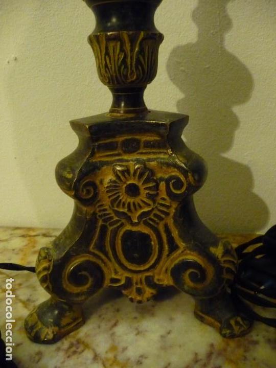 Vintage: PAREJA DE L&Aacute;MPARAS EN BRONCE PINTADAS - Foto 4