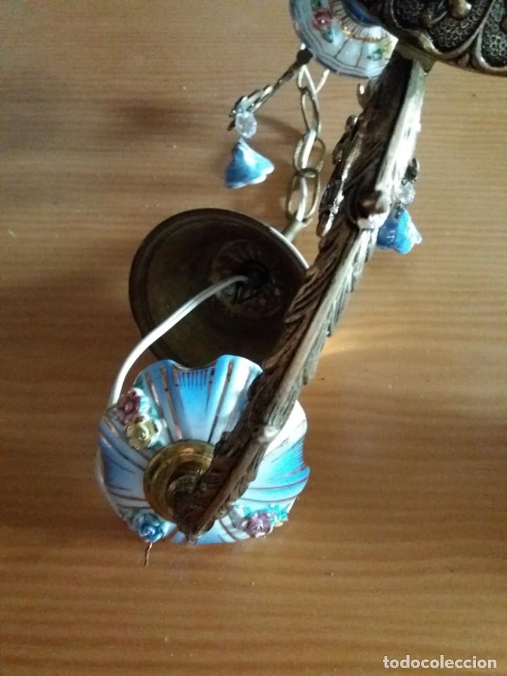 Vintage: LAMPARA BRONCE Y CER&Aacute;MICA DECORADA - Foto 4