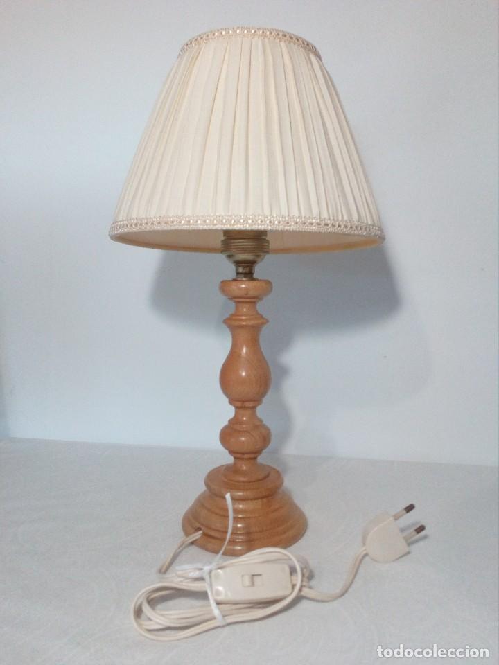 lámpara de mesita de noche vintage (pie madera - Comprar Lámparas