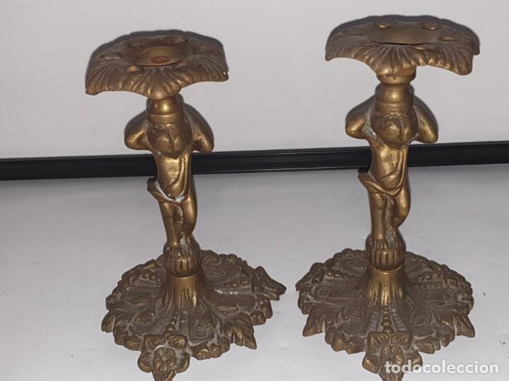 Vintage: PAREJA PIE DE LAMPARAS DE BRONCE - Foto 1