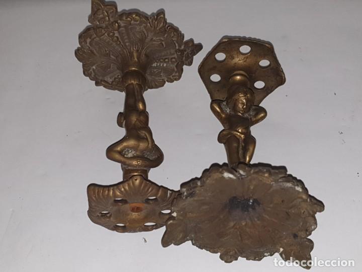 Vintage: PAREJA PIE DE LAMPARAS DE BRONCE - Foto 2