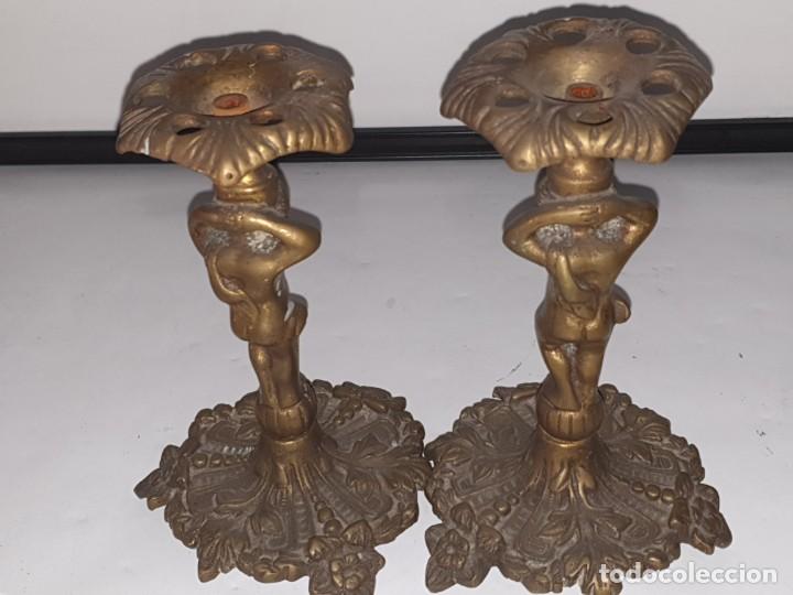 Vintage: PAREJA PIE DE LAMPARAS DE BRONCE - Foto 3