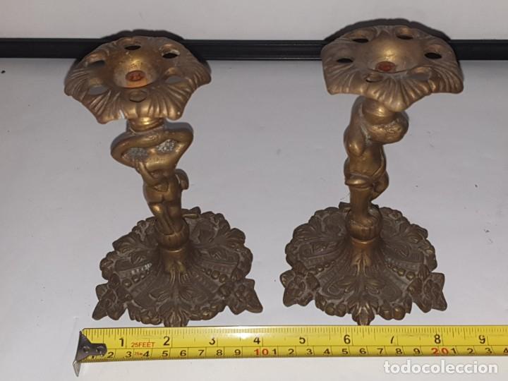 Vintage: PAREJA PIE DE LAMPARAS DE BRONCE - Foto 5