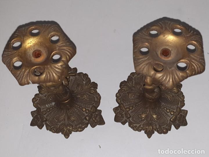 Vintage: PAREJA PIE DE LAMPARAS DE BRONCE - Foto 6