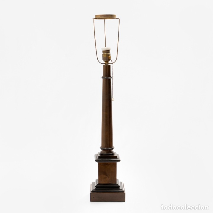 Vintage: L&aacute;mpara con pie de madera tipo columna - Foto 1
