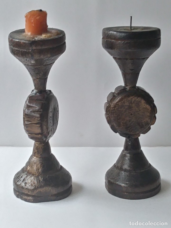 Vintage: PAREJA DE CANDELABROS DE MADERA - Foto 3
