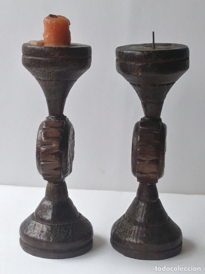 Vintage: PAREJA DE CANDELABROS DE MADERA - Foto 4