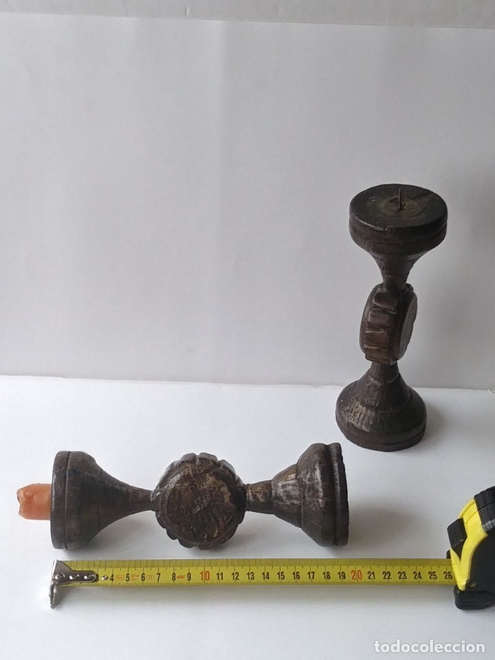 Vintage: PAREJA DE CANDELABROS DE MADERA - Foto 6