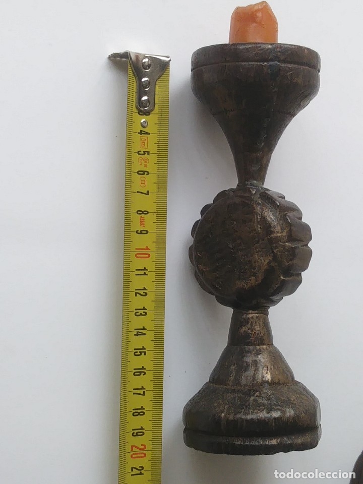 Vintage: PAREJA DE CANDELABROS DE MADERA - Foto 7