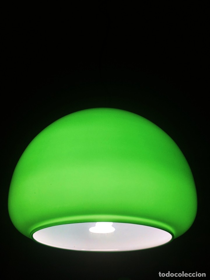 Vintage: LAMPARA TECHO CAMPANA OPALINA VERDE - Foto 6