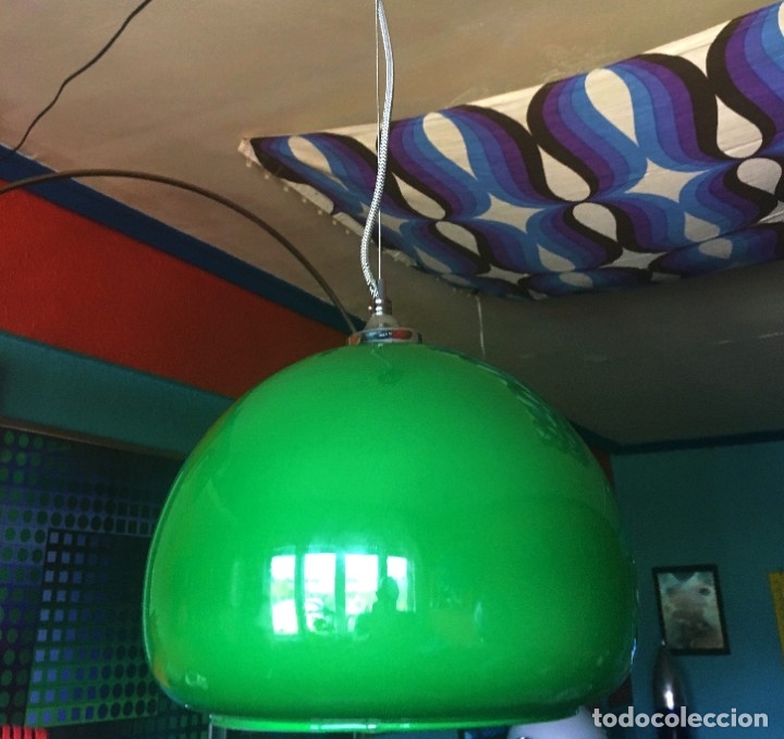 Vintage: LAMPARA TECHO CAMPANA OPALINA VERDE - Foto 1