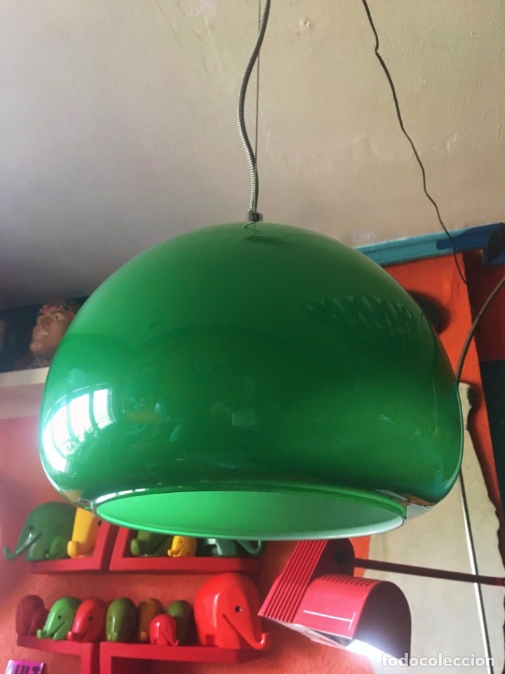 Vintage: LAMPARA TECHO CAMPANA OPALINA VERDE - Foto 4
