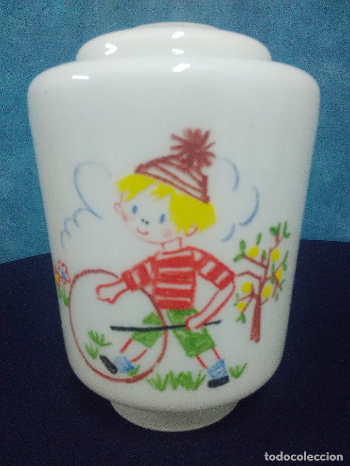 Vintage: INFANTIL TULIPA OPALINA PINTADA A MANO - Foto 2