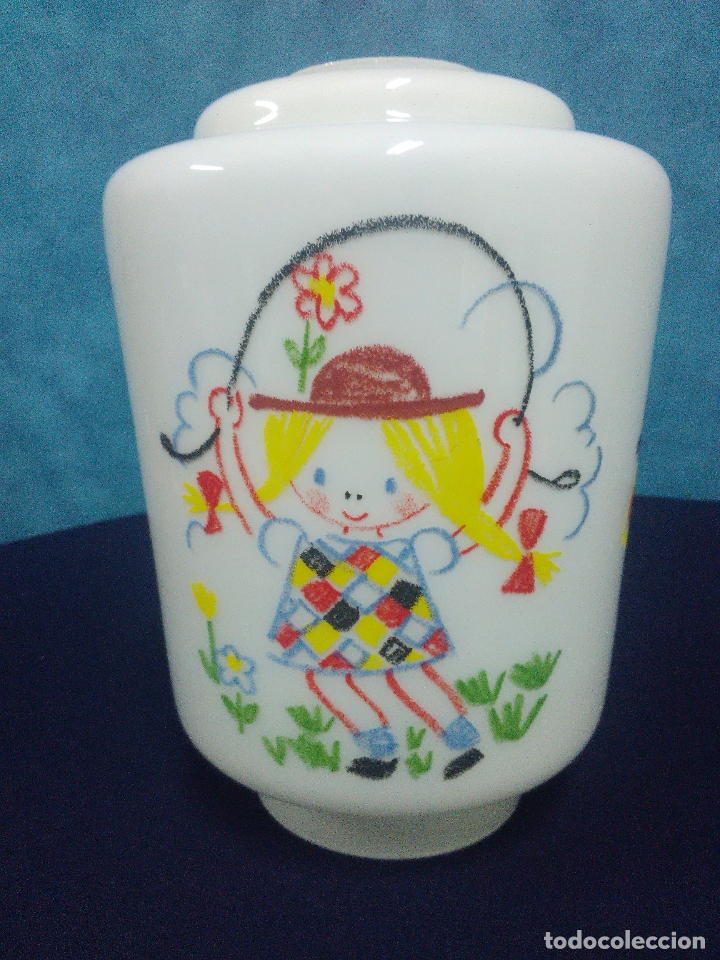 Vintage: INFANTIL TULIPA OPALINA PINTADA A MANO - Foto 3