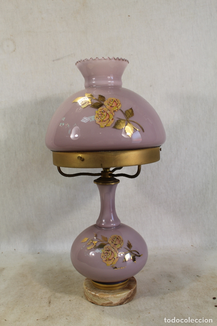Vintage: lampara quinque de cristal con pie de marmol - Foto 1