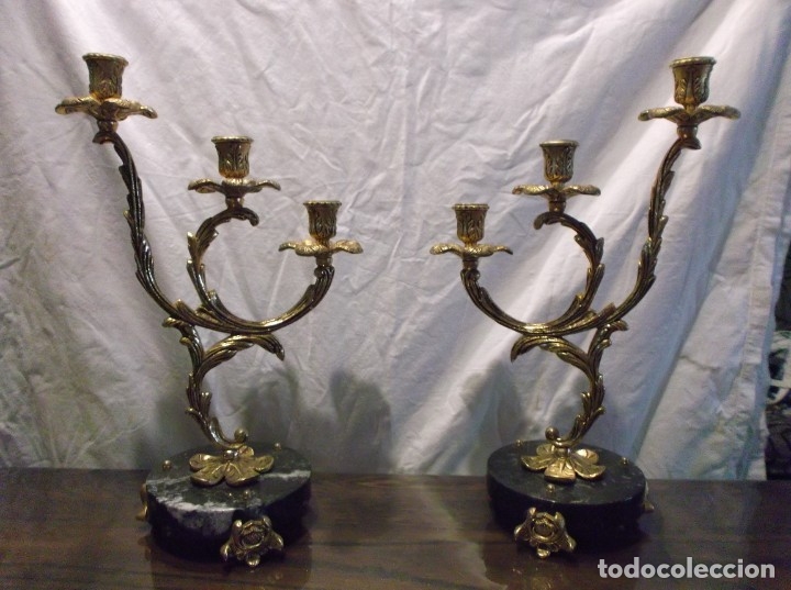Vintage: DOS CANDELABROS DORADOS. - LOTE. - Foto 1