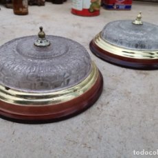 Vintage: PLAFON 2 LAMPARAS CON TULIPAS DE CRISTAL GRUESO TALLADO. Lote 183191935