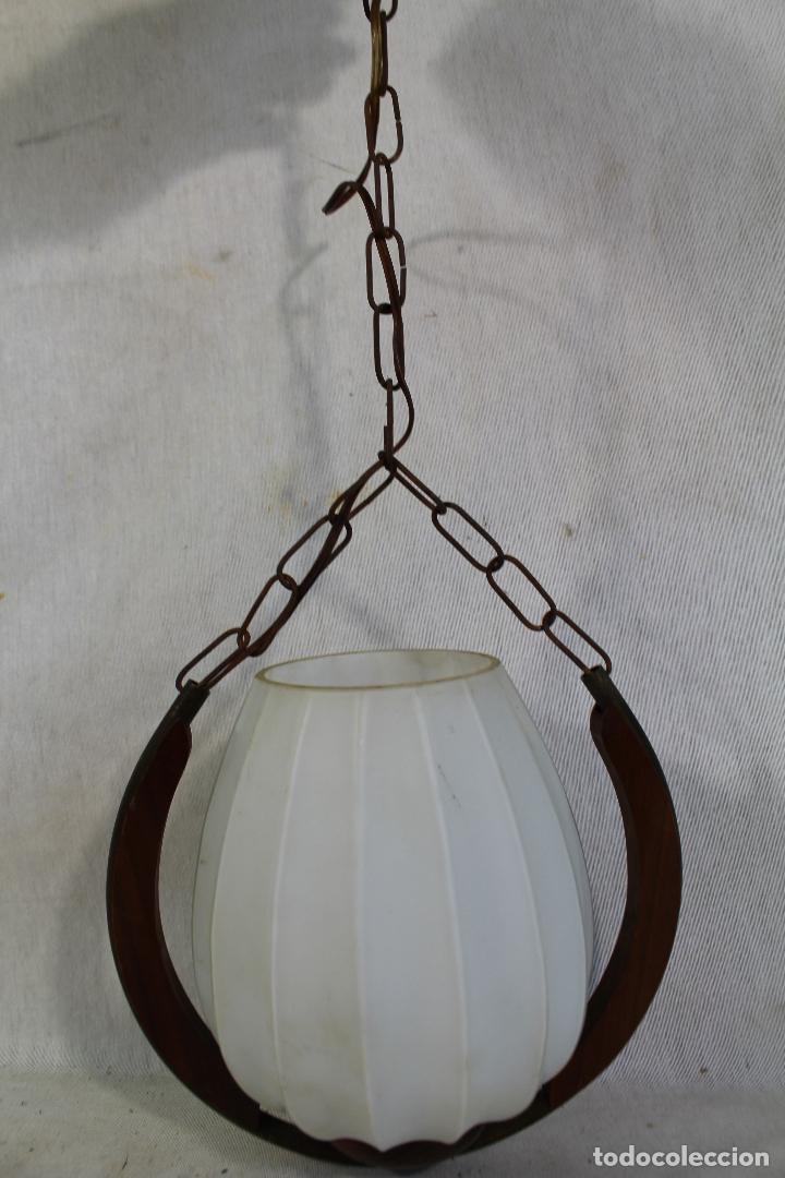 Vintage: lampara de techo en madera y cristal - Foto 3