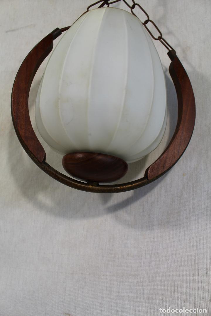 Vintage: lampara de techo en madera y cristal - Foto 1