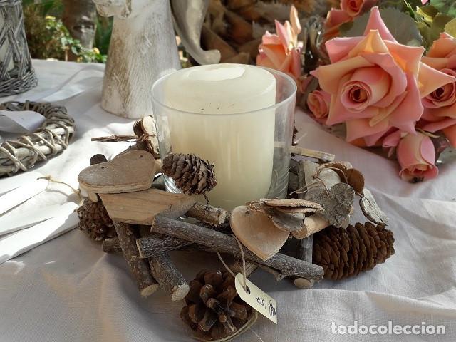Vintage: portavela navide&ntilde;o de madera natural - Foto 1