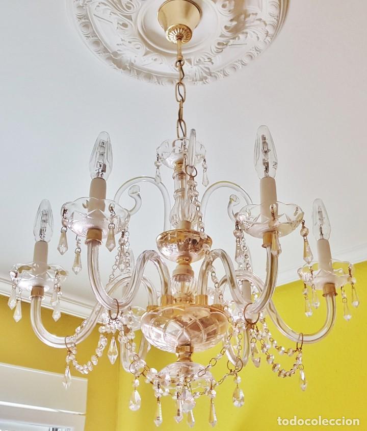 Vintage: L&Aacute;MPARA DE TECHO EN CRISTAL TALLADO - Foto 3