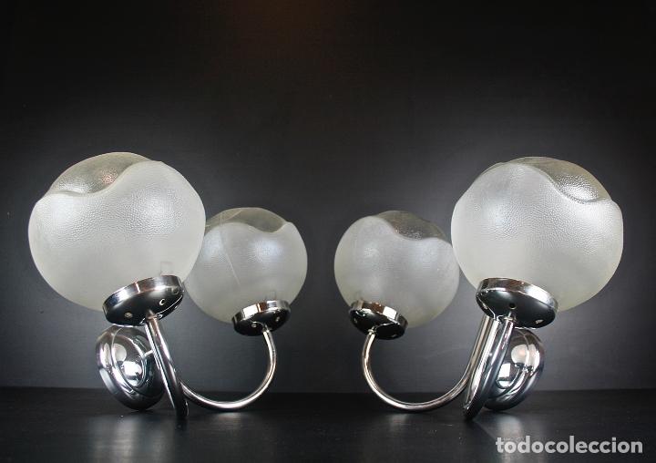 Vintage: PAREJA APLIQUES DOBLES CROMADOS - Foto 4