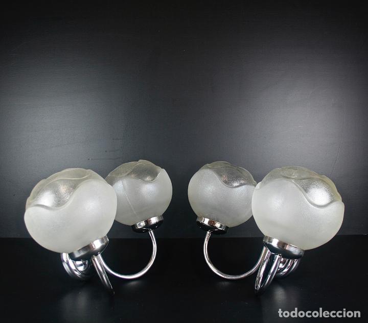 Vintage: PAREJA APLIQUES DOBLES CROMADOS - Foto 6
