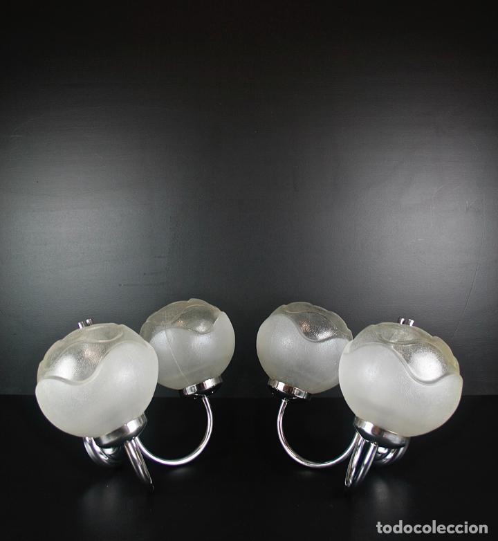 Vintage: PAREJA APLIQUES DOBLES CROMADOS - Foto 1