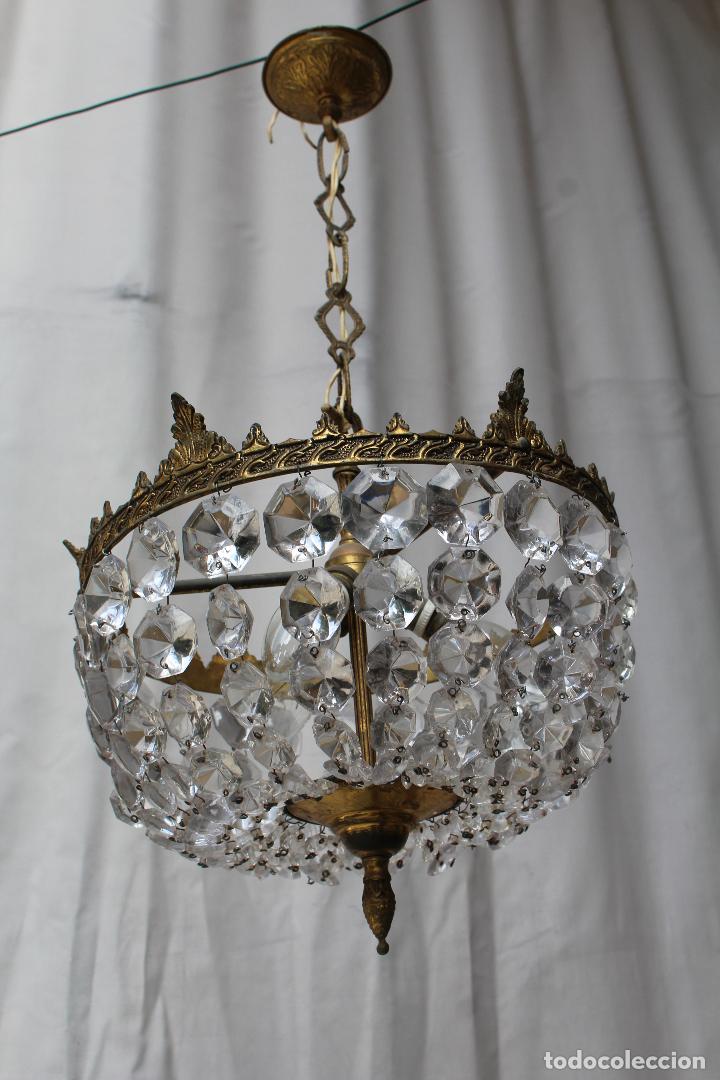 Vintage: lampara de techo de cristal de roca y bronce - Foto 4