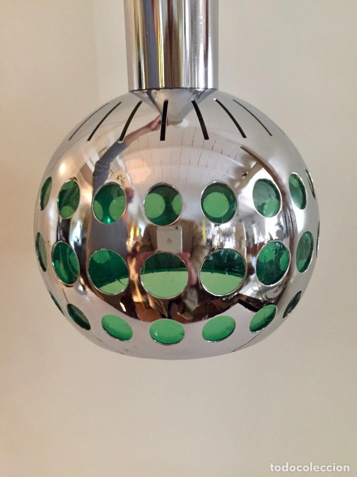 Vintage: LAMPARA DE TECHO CROMO Y VERDE 1970 - Foto 1