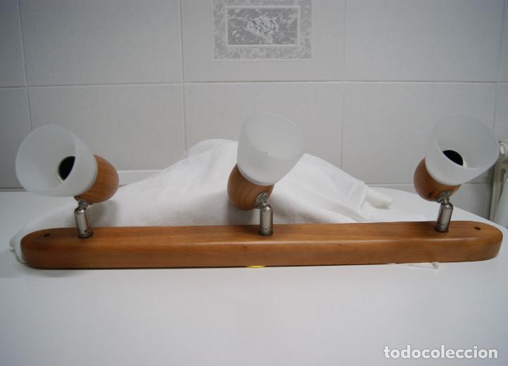 Vintage: Regleta de focos en madera y cristal - Foto 1