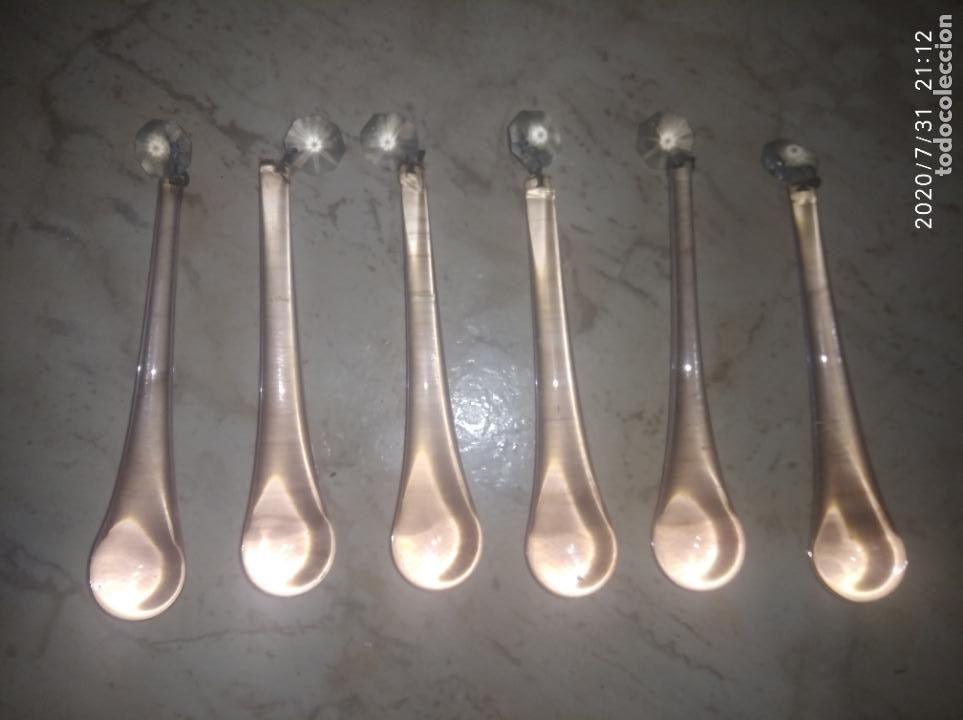 Vintage: Lote seis L&Aacute;GRIMAS DE CRISTAL Murano EN FORMA DE GOTA L&Aacute;MPARA CON PERLAS DE CRISTAL Y ENGANCHES