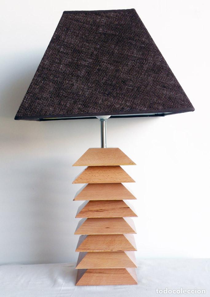 Vintage: LAMPARA SOBREMESA ARTESANAL DE MADERA - Foto 2
