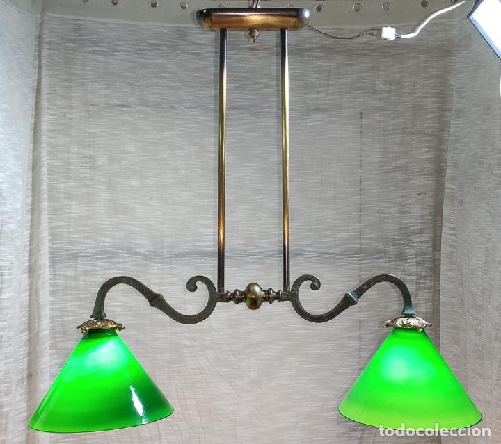 Vintage: EXCELENTE LAMPARA VINTAGE BILLAR CON DOS LUCES - Foto 1