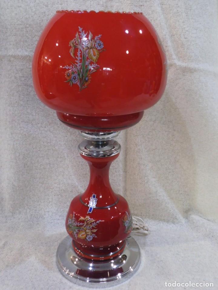 Vintage: L&Aacute;MPARA QUINQU&Eacute; ( OPALINA ) ROJO globo &uml;C G&uml; - Foto 1
