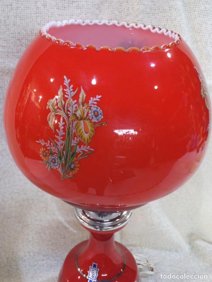 Vintage: L&Aacute;MPARA QUINQU&Eacute; ( OPALINA ) ROJO globo &uml;C G&uml; - Foto 2