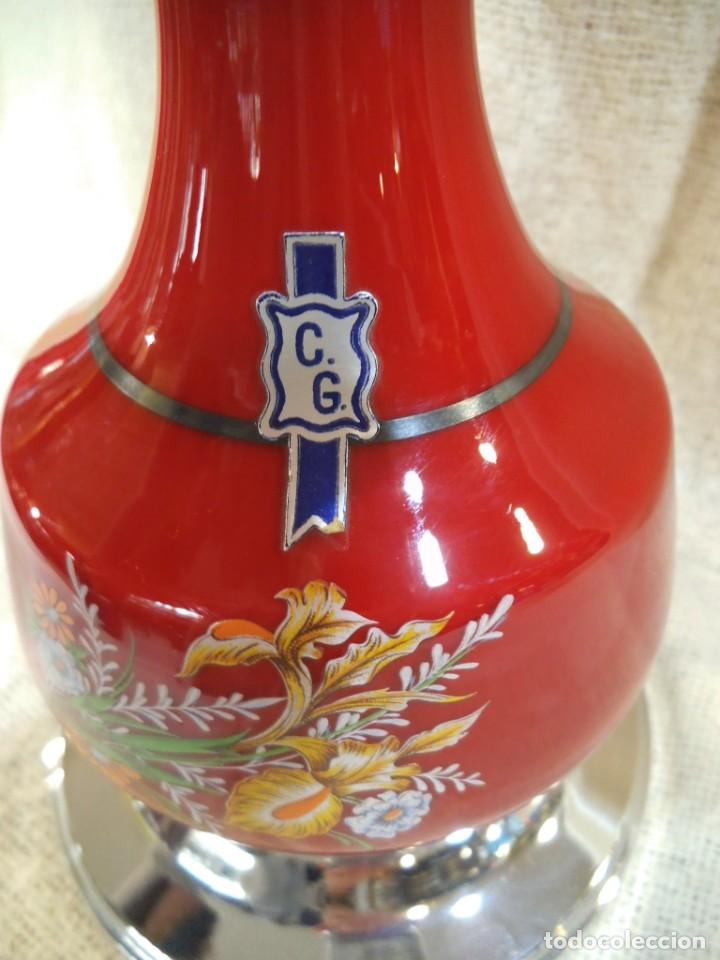 Vintage: L&Aacute;MPARA QUINQU&Eacute; ( OPALINA ) ROJO globo &uml;C G&uml; - Foto 4