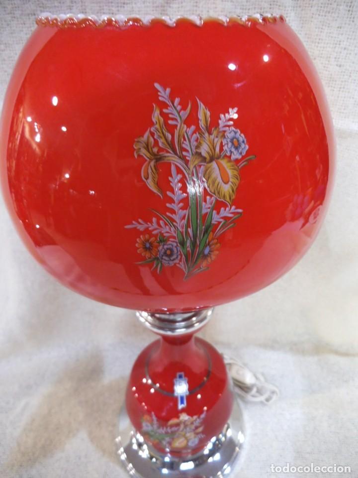 Vintage: L&Aacute;MPARA QUINQU&Eacute; ( OPALINA ) ROJO globo &uml;C G&uml; - Foto 8