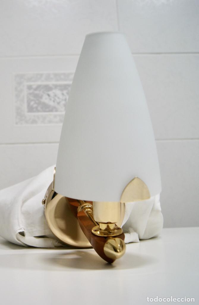 Vintage: Aplique dorado, madera y tulipa opal - Foto 3