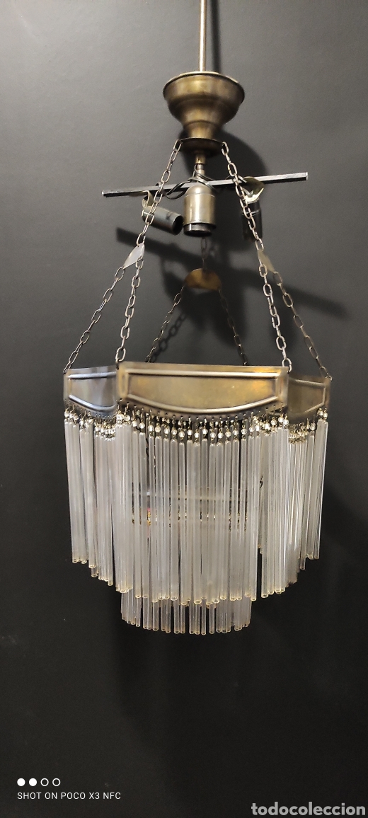 Vintage: L&aacute;mpara metal y cristal - Foto 1