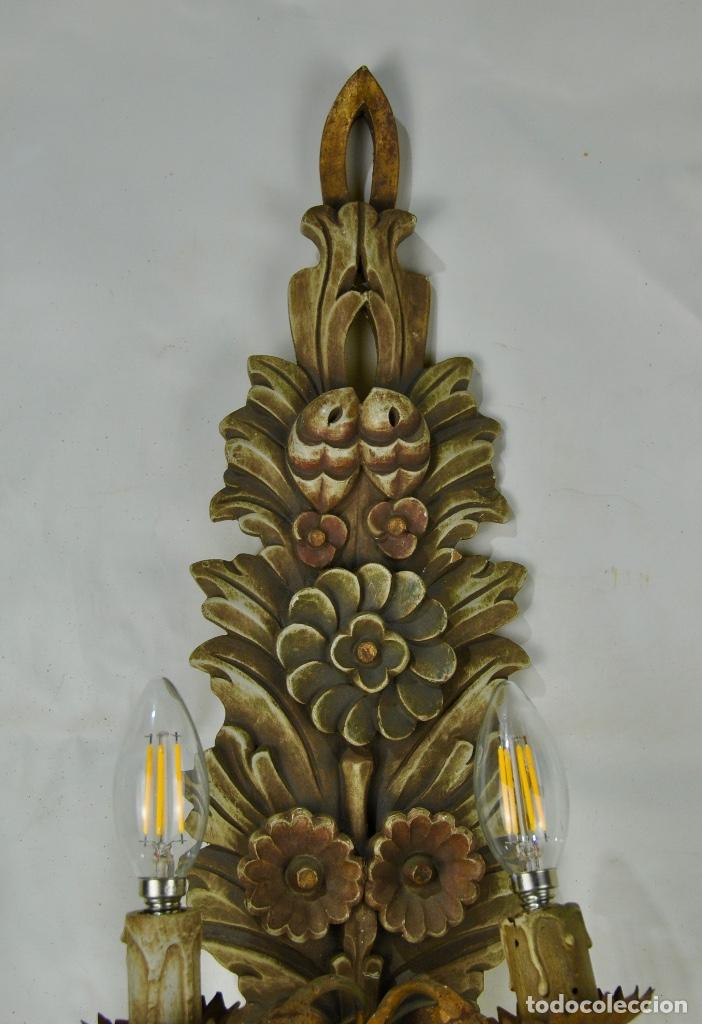 Vintage: Aplique madera policromada con dos luces - Foto 6