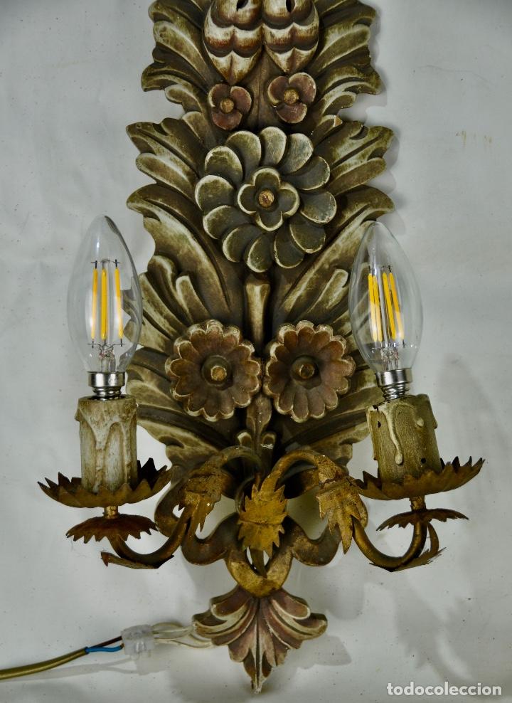 Vintage: Aplique madera policromada con dos luces - Foto 7