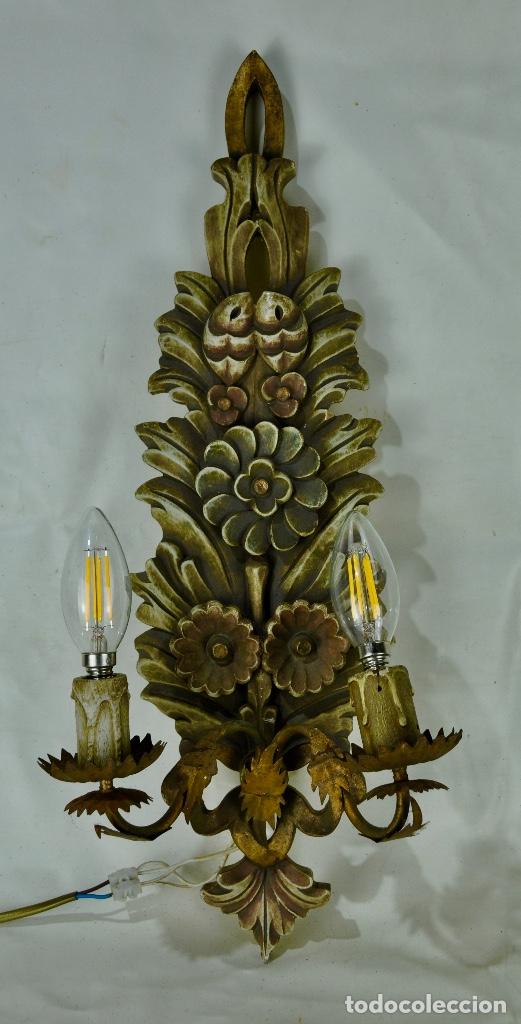 Vintage: Aplique madera policromada con dos luces - Foto 12