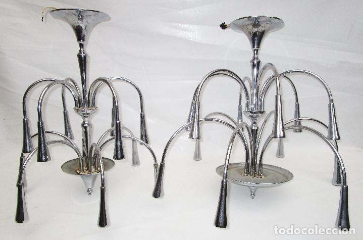 Vintage: 2 LAMPARAS ESTILO SCIOLARI SPACE AGE ACERO CROMADO SPUTNIK - Foto 1