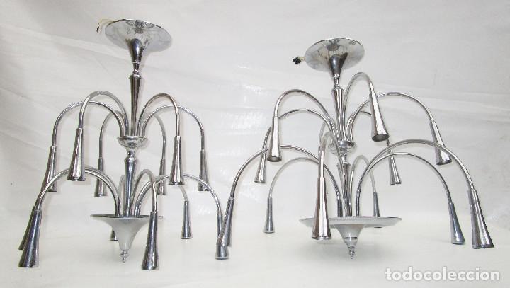 Vintage: 2 LAMPARAS ESTILO SCIOLARI SPACE AGE ACERO CROMADO SPUTNIK - Foto 3