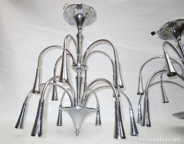 Vintage: 2 LAMPARAS ESTILO SCIOLARI SPACE AGE ACERO CROMADO SPUTNIK - Foto 5