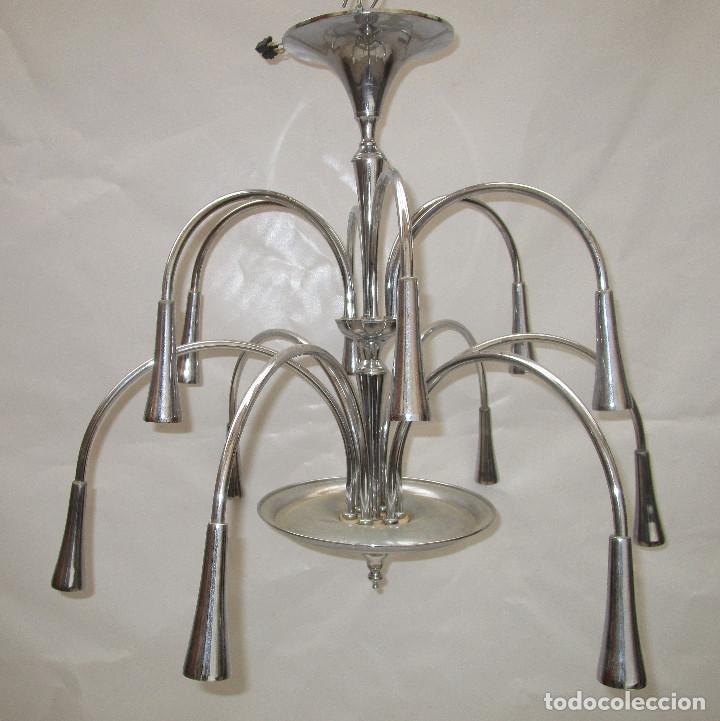 Vintage: 2 LAMPARAS ESTILO SCIOLARI SPACE AGE ACERO CROMADO SPUTNIK - Foto 7