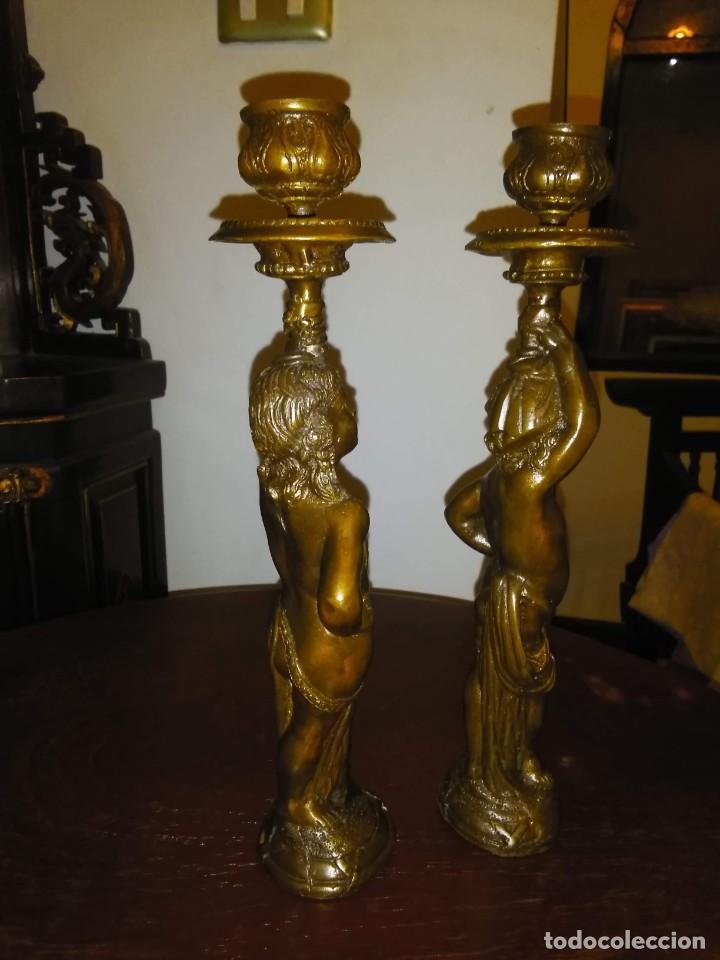 Vintage: PAREJA DE CANDELABROS BELLE EPOQUE - BRONCE - Foto 13